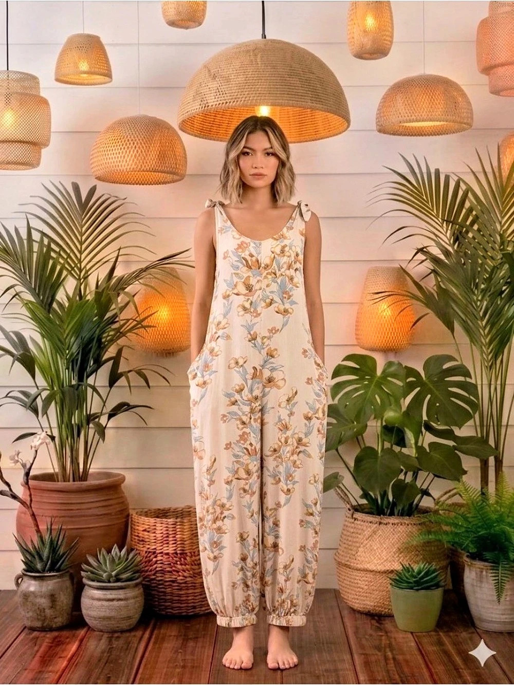 Free People Bow Tie Shoulders Breezy Jumpsuit